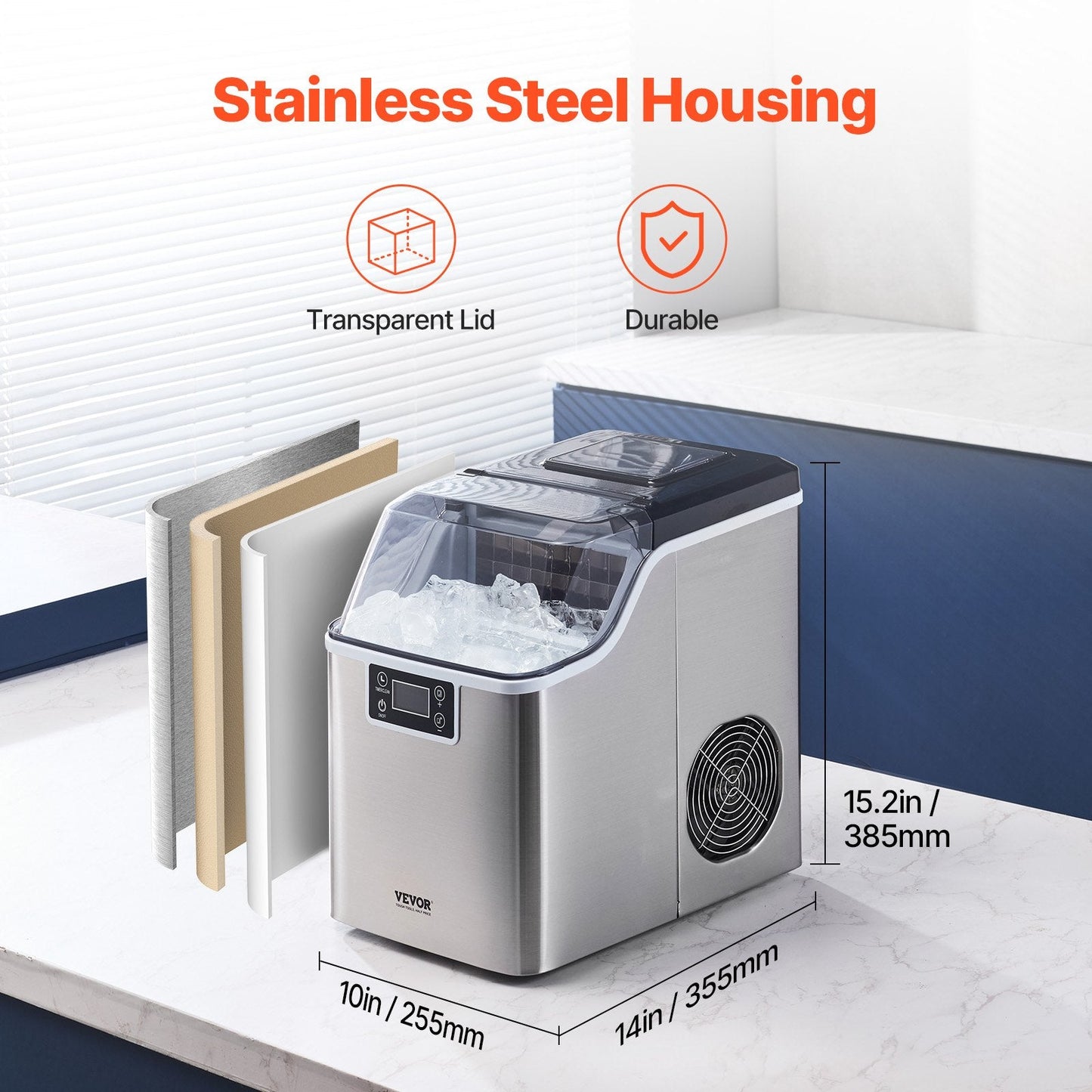Portable Countertop Ice Maker 45Lbs/24H Self-Cleaning With Scoop