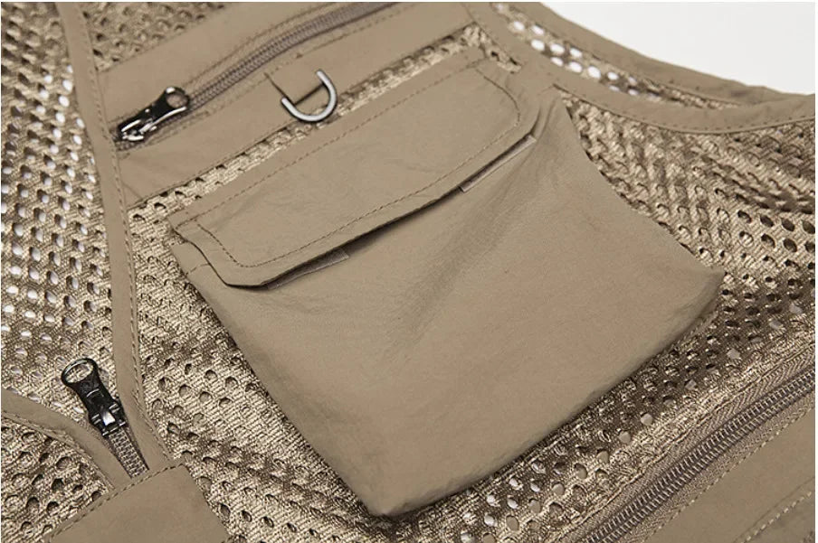 #%Unloading Men's Vest Tactical Webbed Gear Coat Summer Photographer Waistcoat Tool Many Pocket Mesh Work Sleeveless Jacket Male