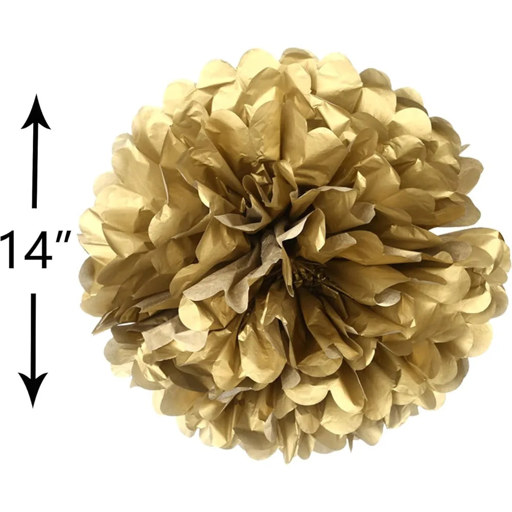 10 pcs 14" Red and Gold Tissue Pom Poms Kit DIY Decorative Paper Flowers Ball for Christmas New Years Eve