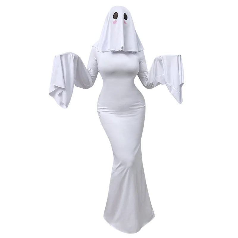 Halloween Anime Ghost Dress Bride White Sexy Dress Mask Party Tight Fishtail Skirt Women Cosplay Costume