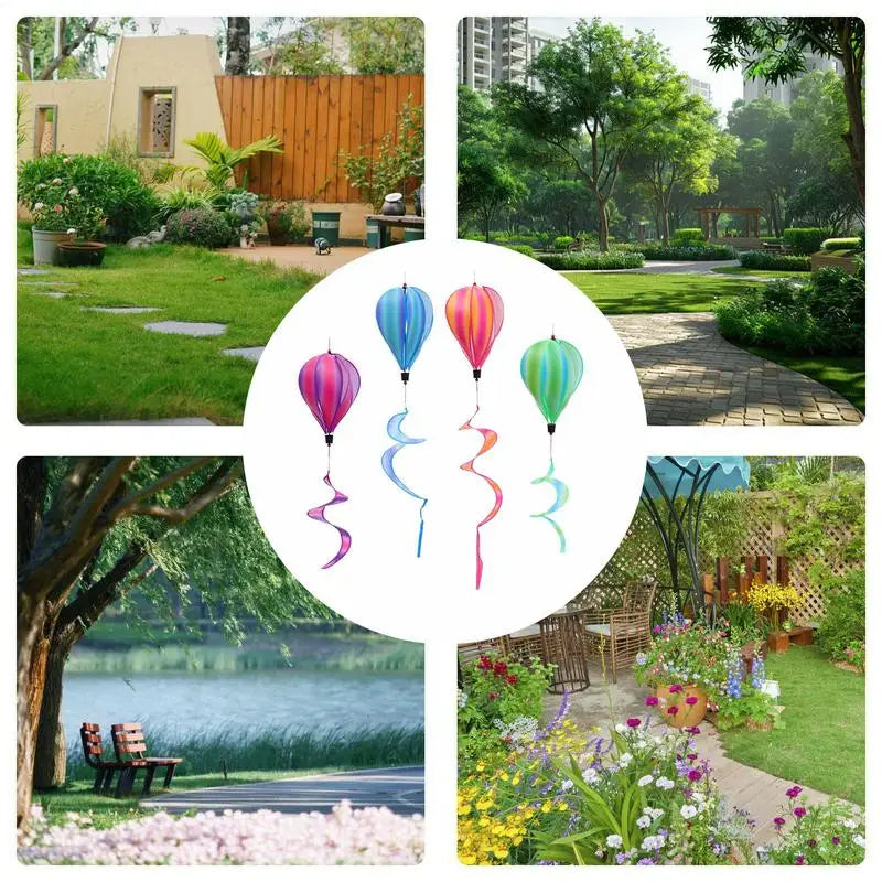 Hot Air Balloon Spinner 4X Rainbow Wind Spinner Windsock Ornament Outdoor Decoration For Gathering Birthday Garden Patio Tree
