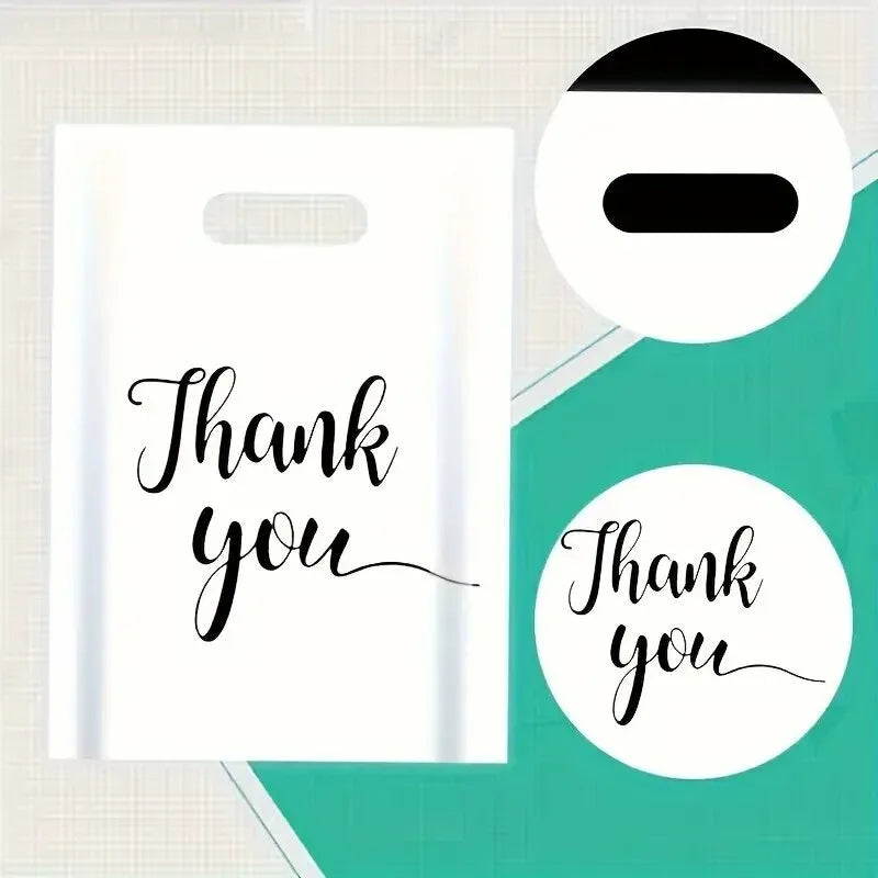 10/20/30PCS White Thank You Gift Bag Plastic Handheld Gift Bag Wedding Birthday Party Graduation Decoration Supplies