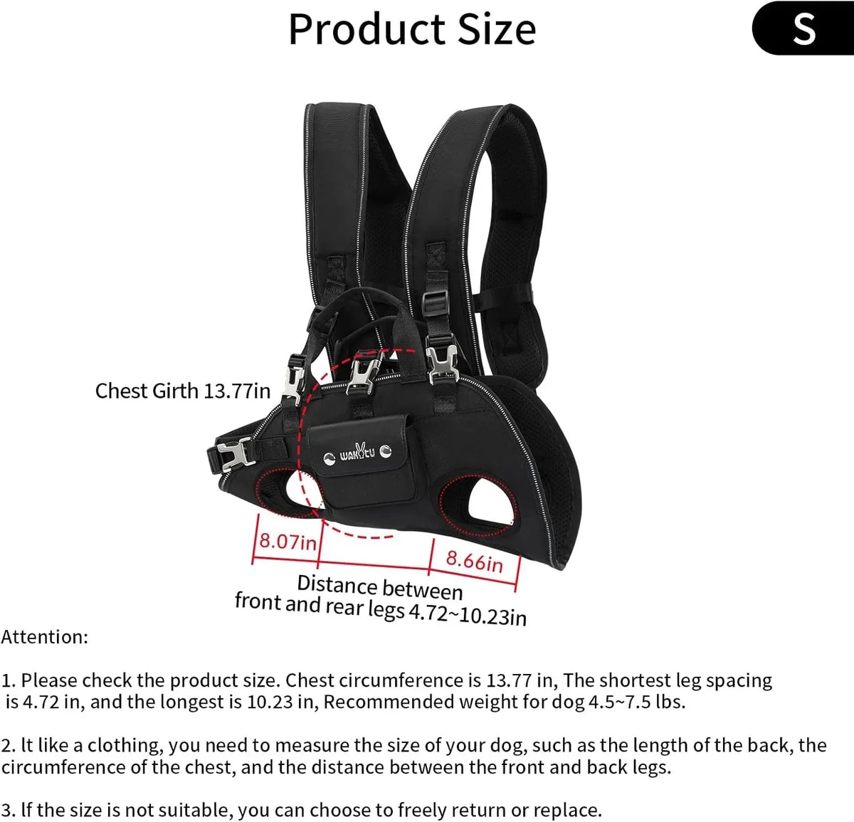 Dog Backpack Carrier for Dogs,Dog Lift Harness,Adjustable Padded Breathable Straps for Dogs, Disabled, Joint Injuries, Arthritis
