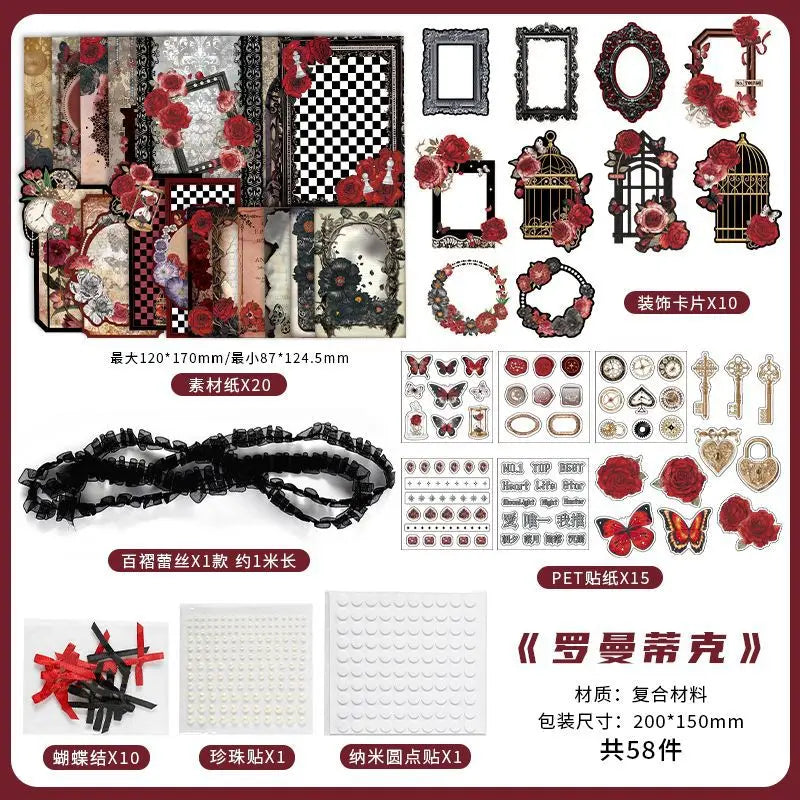 58 pcs Vintage INS Material paper set Planner handmade ita-bag accessories Scrapbooking Calendars Arts Diy Crafts