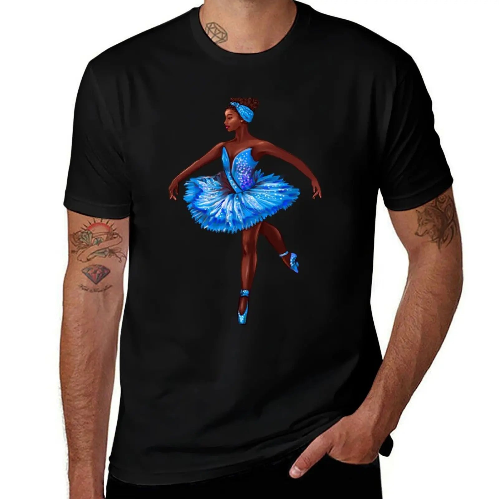 Ballet dance dancer in blue tutu and pointe shoes cute dancing African American ballerina T-Shirt tops mens t shirt graphic
