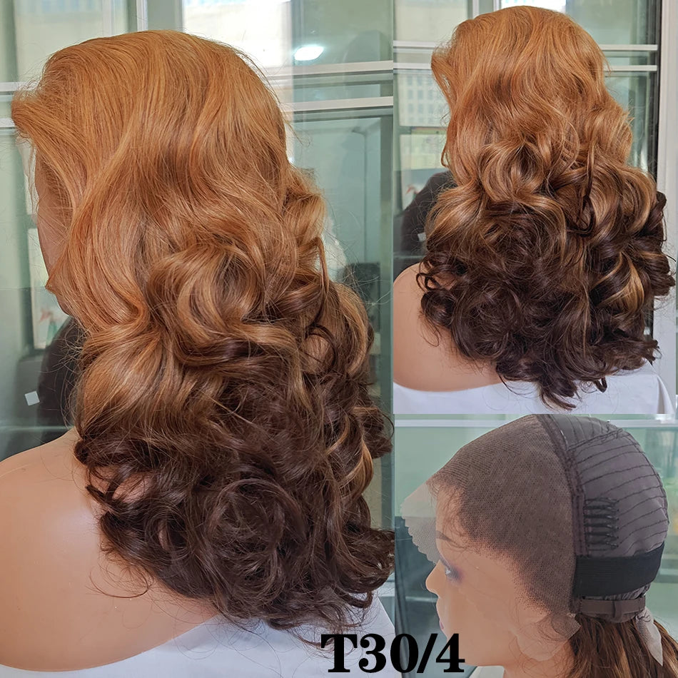 100% Raw Human Hair Bouncy Curly Lace Frontal Wigs 250 Density Ombre Bouncy Loose Wave Double Drawn Hair 13X4 HD Front Lace Wigs