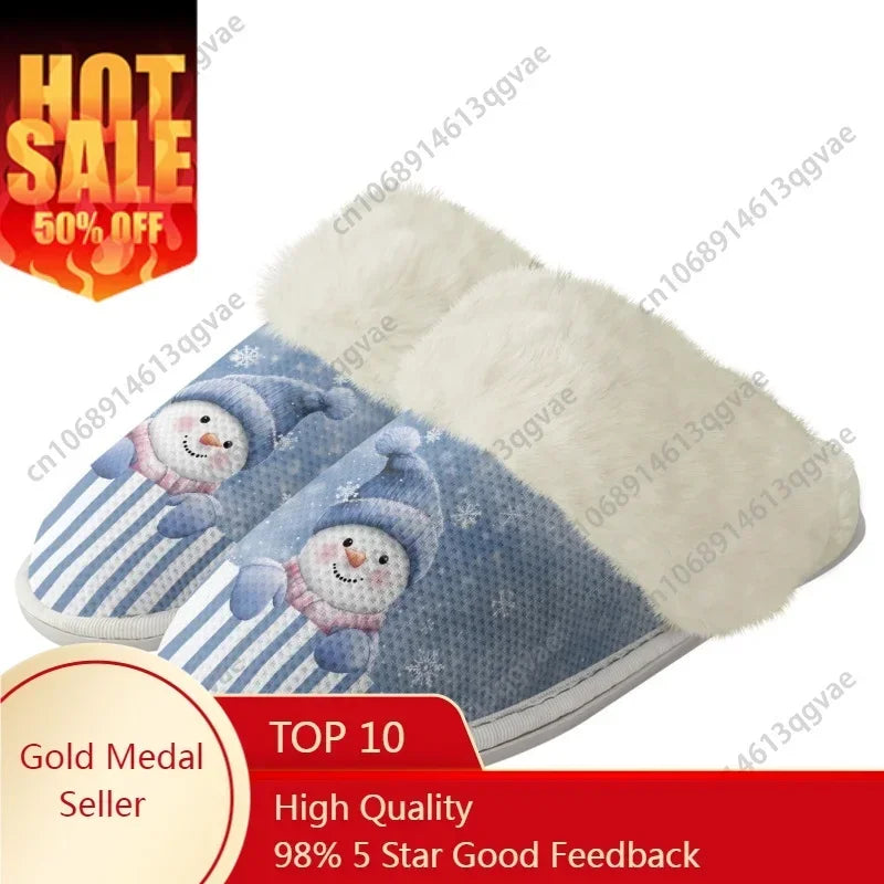 Christmas Snowman Scottish Style Slippers Mens Womens Home Cotton Plush Bedroom Keep Warm Custom Thermal Lightweight Slipper