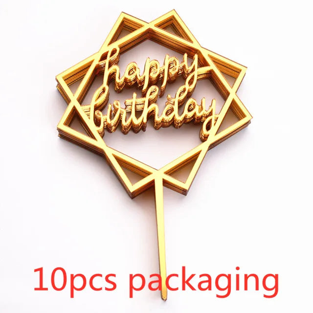 10 Pcs 36 Styles Happy Birthday Cake Topper Pink Gold Acrylic Cake Toppers Baby Shower Cake Birthday Party Cake Flag Decorations