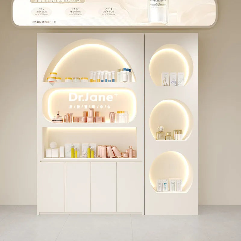Solid wood paint beauty salon display cabinet High-end atmospheric skin care product cabinet Product rack Cosmetics display rack