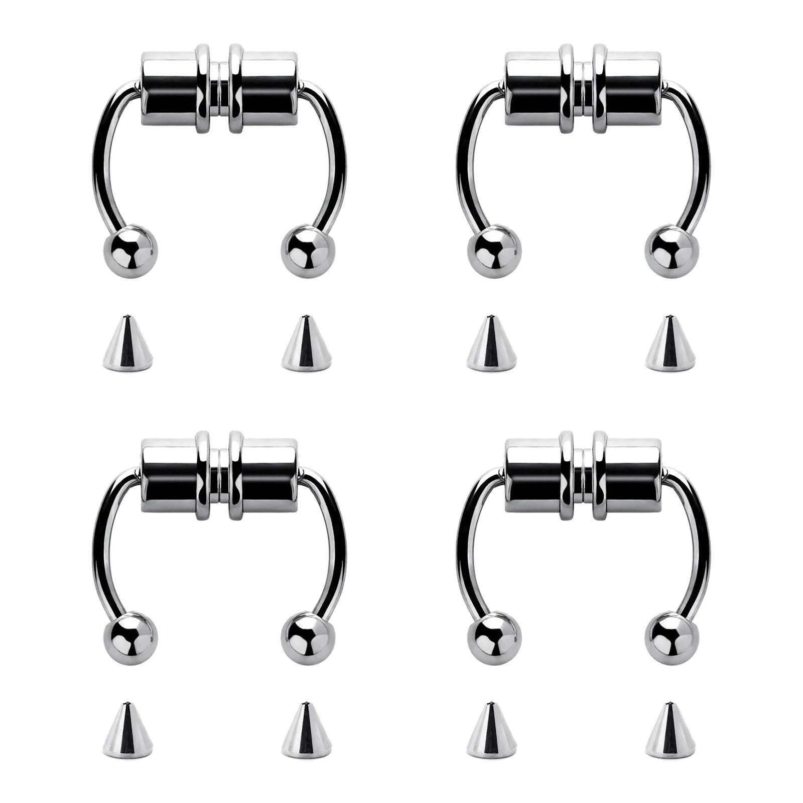 1/4pcs Women's Fake Nose Rings - Magnetic Stainless Steel Septum Hoops, Rock Hip Hop Body Jewelry