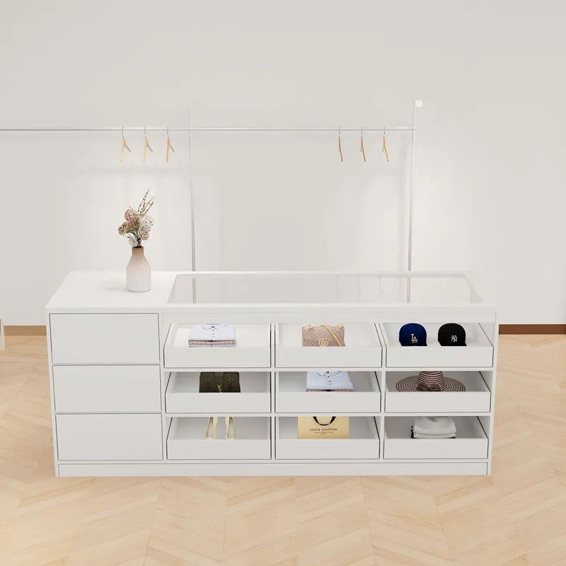 Modern Creative Clothing Store Island Cabinet Multi Layer Storage Display Cashier Counter Glass Ornament Office Furniture FYMS