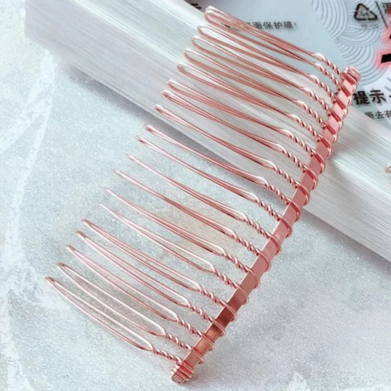 100 Pieces 20 Teeth Rose Gold Color Black Metal Hair Comb Clips For DIY Wedding Headpiece Bride Women Hair Jewelry