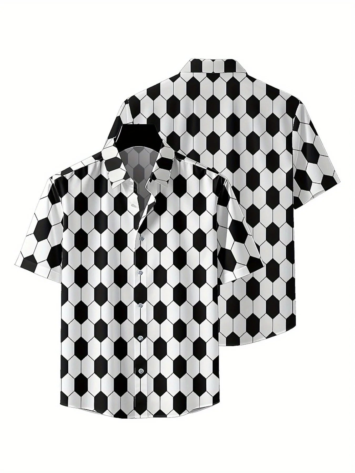 Men's Plus Size Hawaiian Shirts Classic Black and White Hexagons pattern, Unisex Aloha Shirts,New in Summer Tops Tee,streetwear
