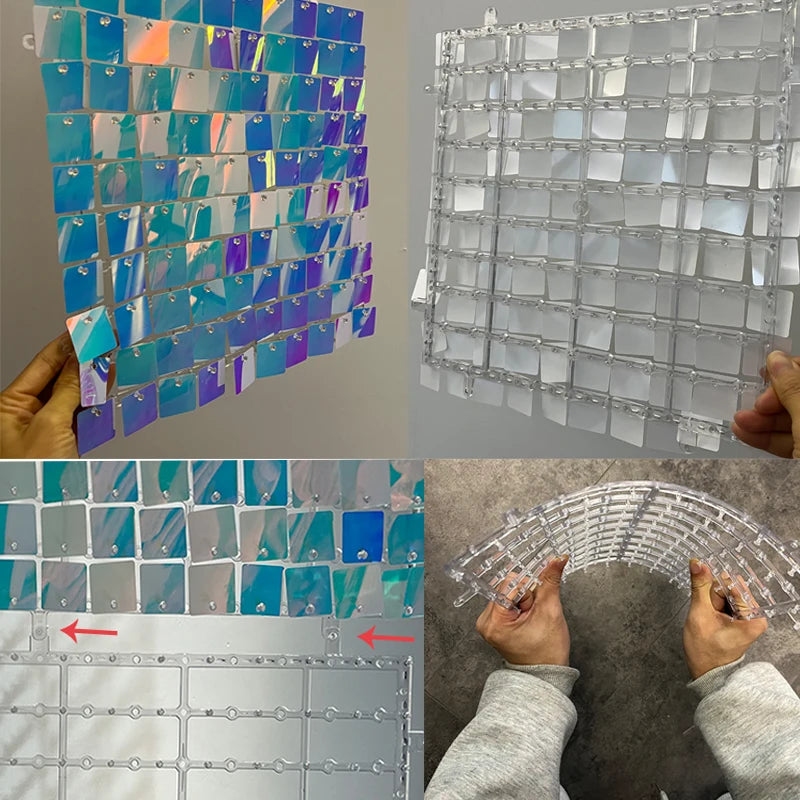 10pcs 3D Sequins Wall Panels Transparent Grid Background Board For Advertisement Wedding Backdrops Plate