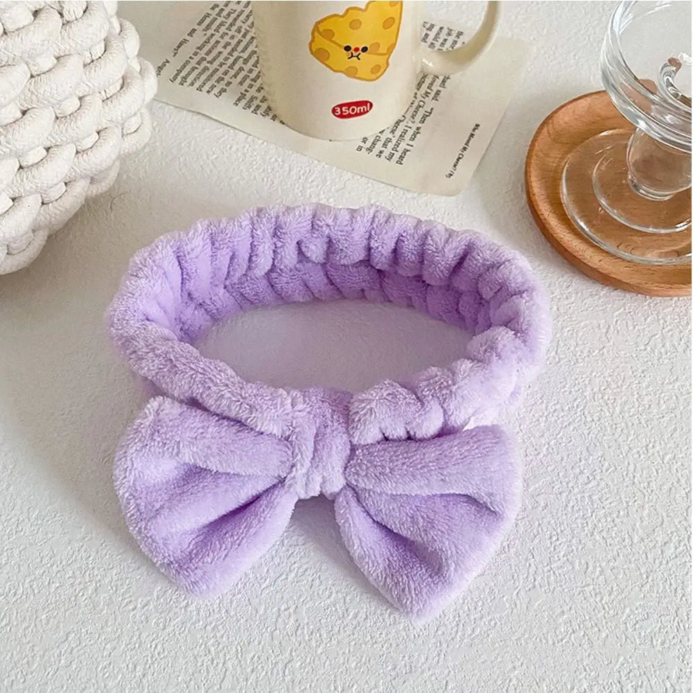 Beauty Coral Fleece Hair Band Soft Bow Fluffy Bowknot Shower Headband Knot Cosmetic Headbands Women