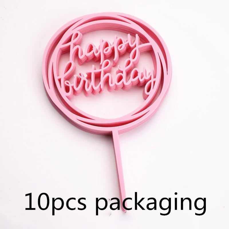 10 Pcs 36 Styles Happy Birthday Cake Topper Pink Gold Acrylic Cake Toppers Baby Shower Cake Birthday Party Cake Flag Decorations