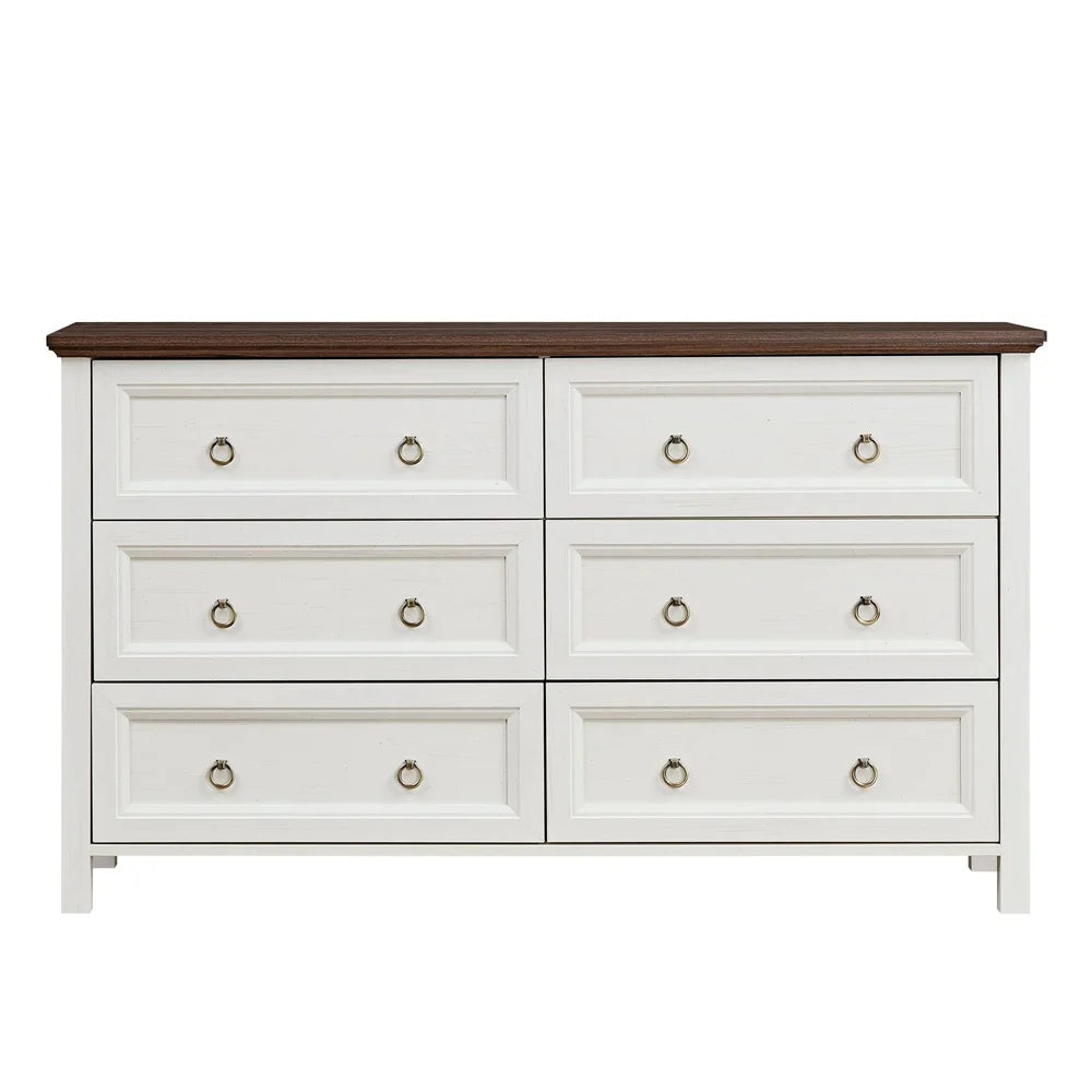 Farmhouse 6-Drawer Dresser Rustic Chest of Drawers Versatile Storage Living Room Bedroom Durable Stylish Design