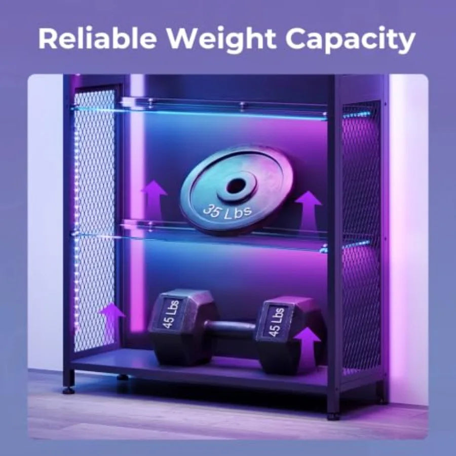 Display Case with Glass Shelves, RGB Light 4-Tier Display Cabinet