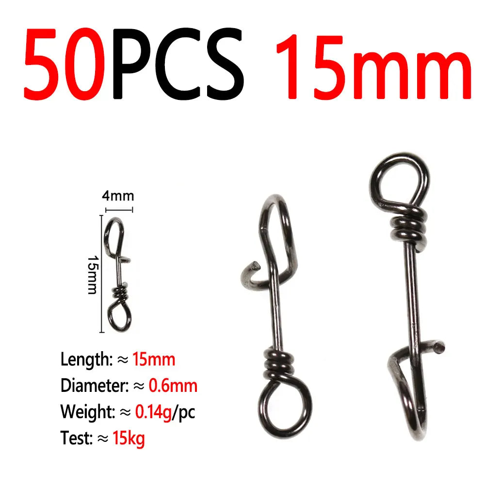 Bimoo 50pcs Stainless Steel Quick Lock Snap Spring Clamp Buckle Streamer Lure Drop Rigs Connector Saltwater Fishing Accessories