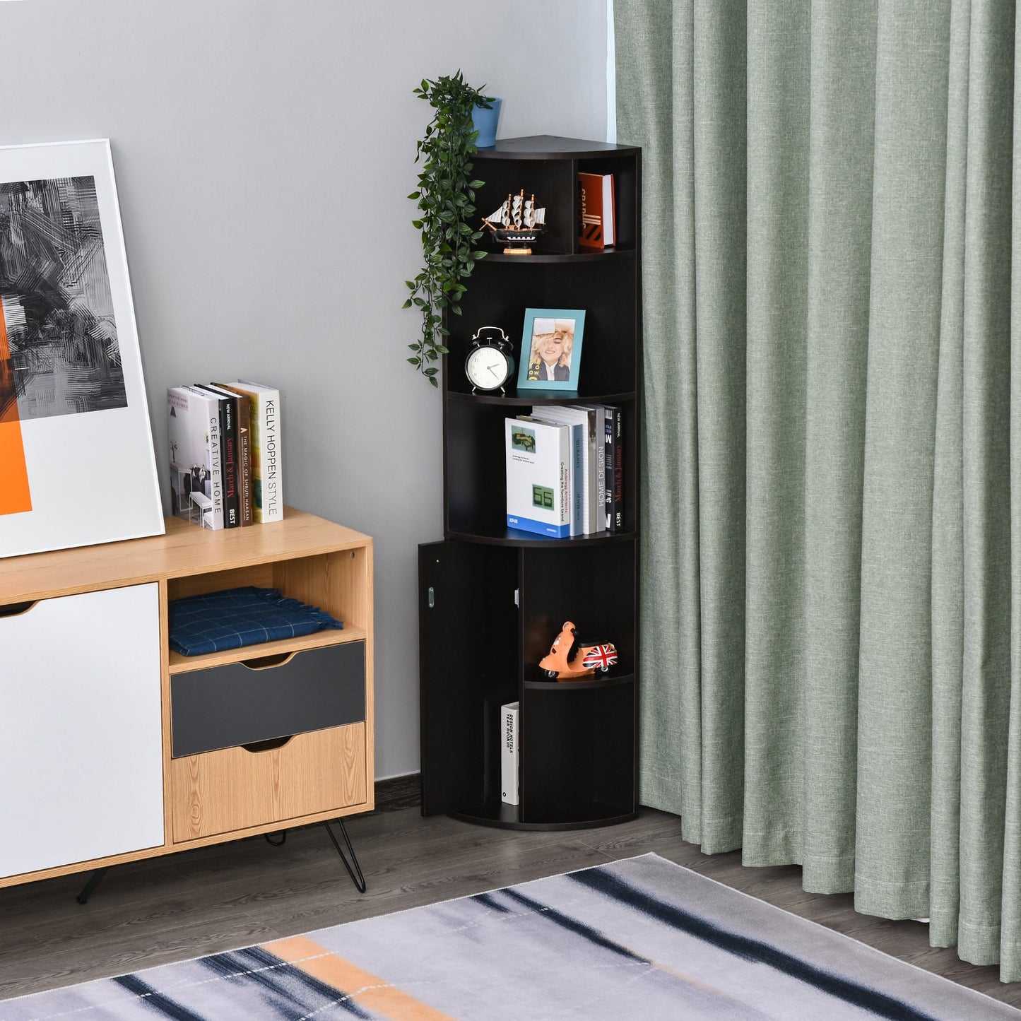 HOMCOM 5-Tier Freestanding Bookcase Open Shelves for CDs Records Books