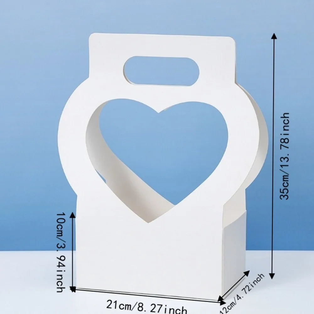 3PCS Heart-Cutout Flower Gift Box Romantic Portable Paper Flower Box With Handle Foldable Floral Wrap Box Floral Arrangements
