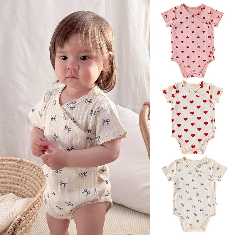 0-24M Heart Print Baby Girl Romper Summer Newborn Kid Clothes Short Sleeve 100% Cotton Baby Bodysuit Cute Sweet Outfit