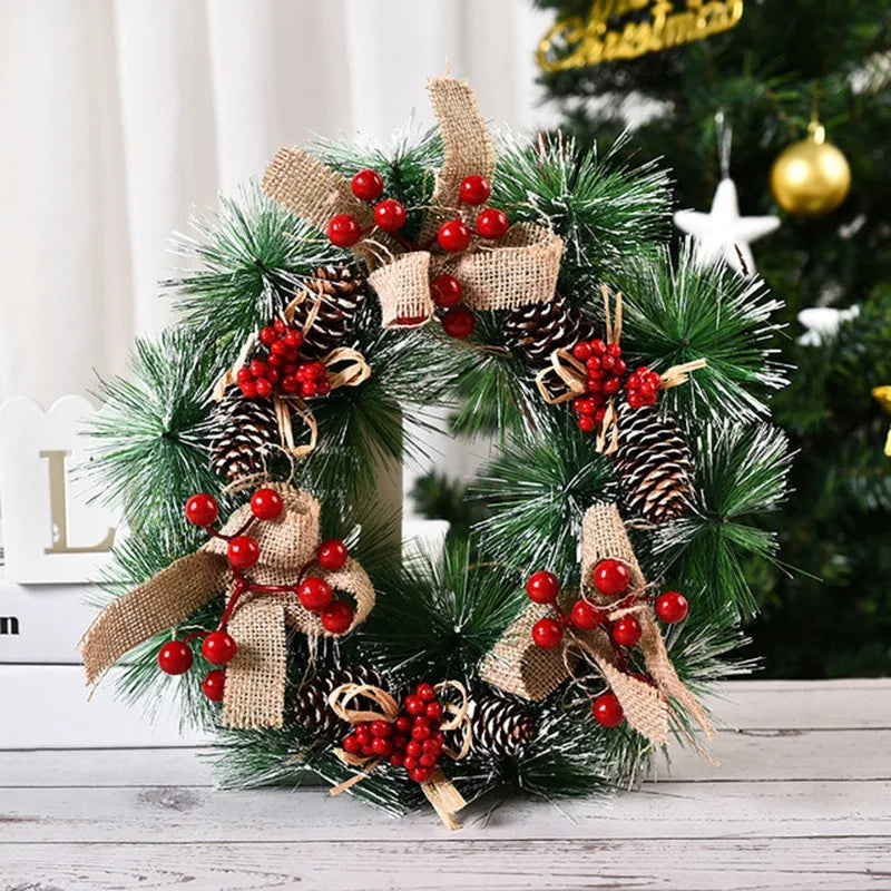 Christmas Rattan Wreath Pine Natural Branches Berries Pine Cones Christmas Wreath Supplies Home Door Decoration For New Year's