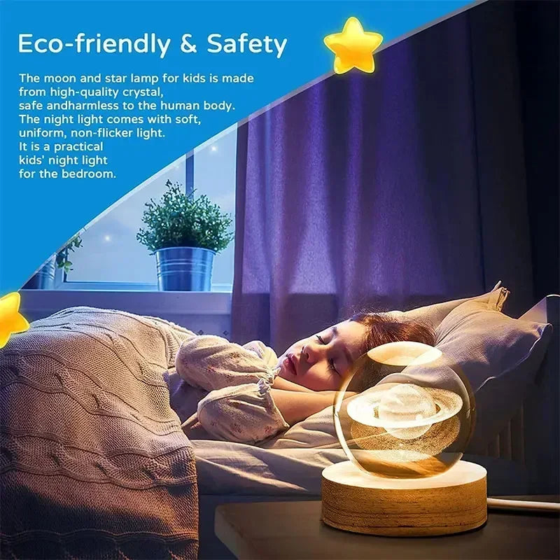 3D Crystal Ball Led Night Light Christmas Creative Gift Holiday Planet Crystal Ball Ornament Children Lamp Bedroom Ambient Light