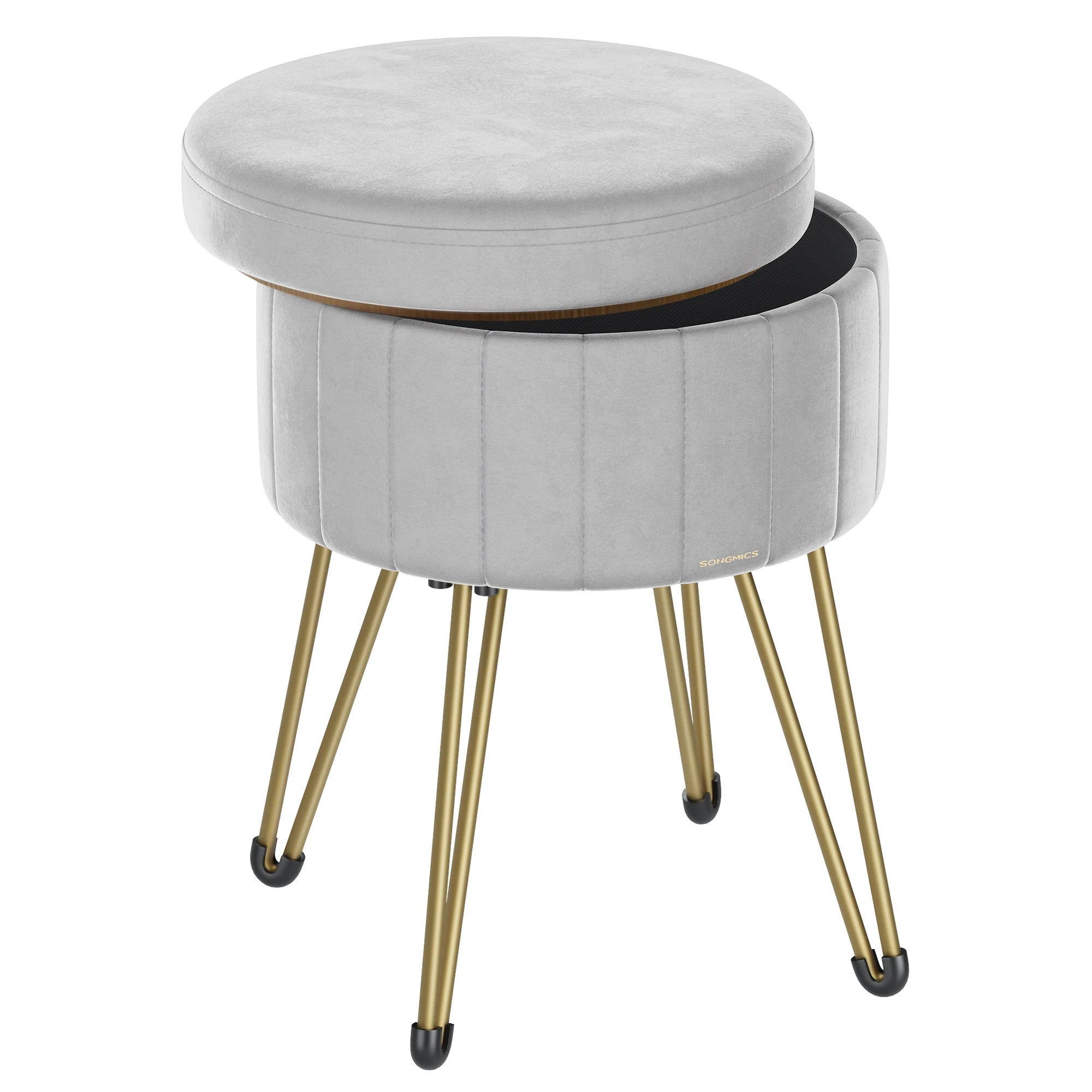 SONGMICS Vanity Stool Chair Velvet Makeup Stool With 4 Metal Legs For Room Living Room Bedroom Small Ottoman Stool With Storage