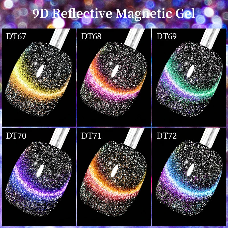 9D Reflective Magnetic Gel Nail Polish 7ml Shiny Glitter Cat Eye Nail Gel Varnishes Semi Permanent Soak Off UV Gel Nail Art