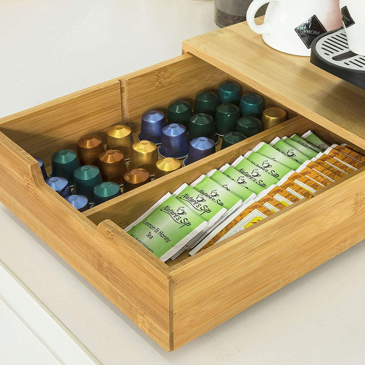 VIKUS Coffee Machine Stand and Storage Box for Coffee Capsules and Tea