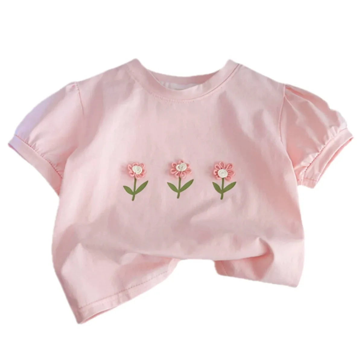 (Children's Clothing Girls Short-sleeved Summer Cotton Cute Baby Girl Stylish Flower Children's T-shirt Clothes