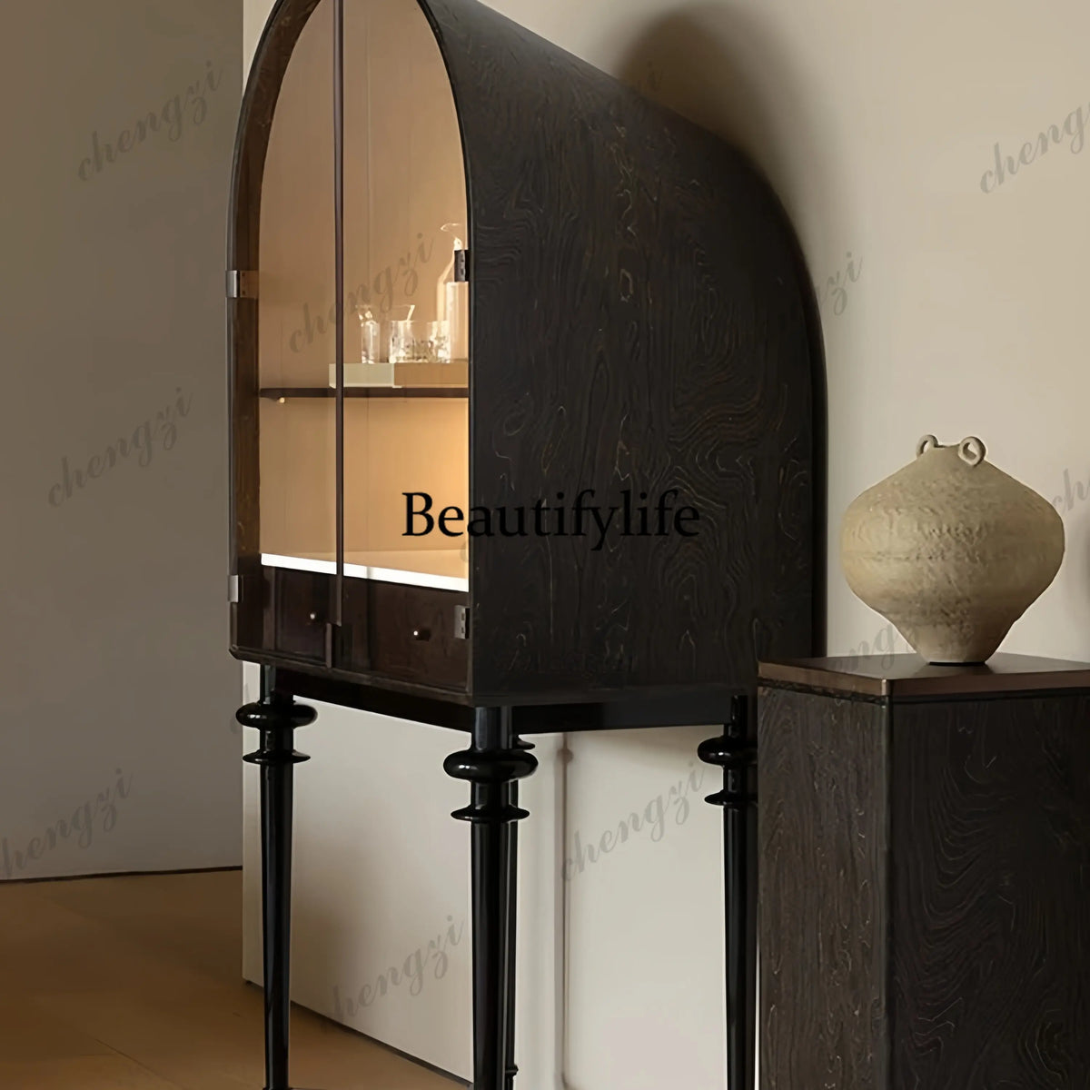 American and French retro solid wood wine cabinet, minimalist living room display cabinet, high-end porch decorative cabinet