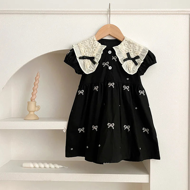 0-6Yrs Sister Matching Outfit Baby Romper Princess Dresses Newborn Clothes Short Sleeved Baby Girl Embroidered Dress Doll Collar