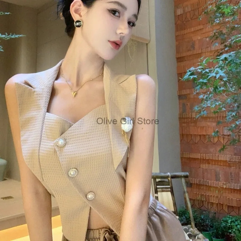 High End Tank Top Y2k French Floral Suit Small Suspender Women's Summer Outerwear Sexy Girl Short Vest Top Women's Clothing