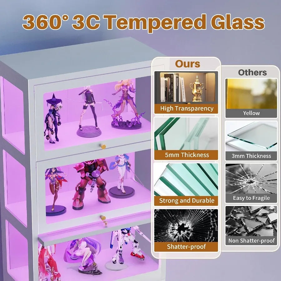 Glass Display Cabinet with LED Lights, 67" Curio Cabinet