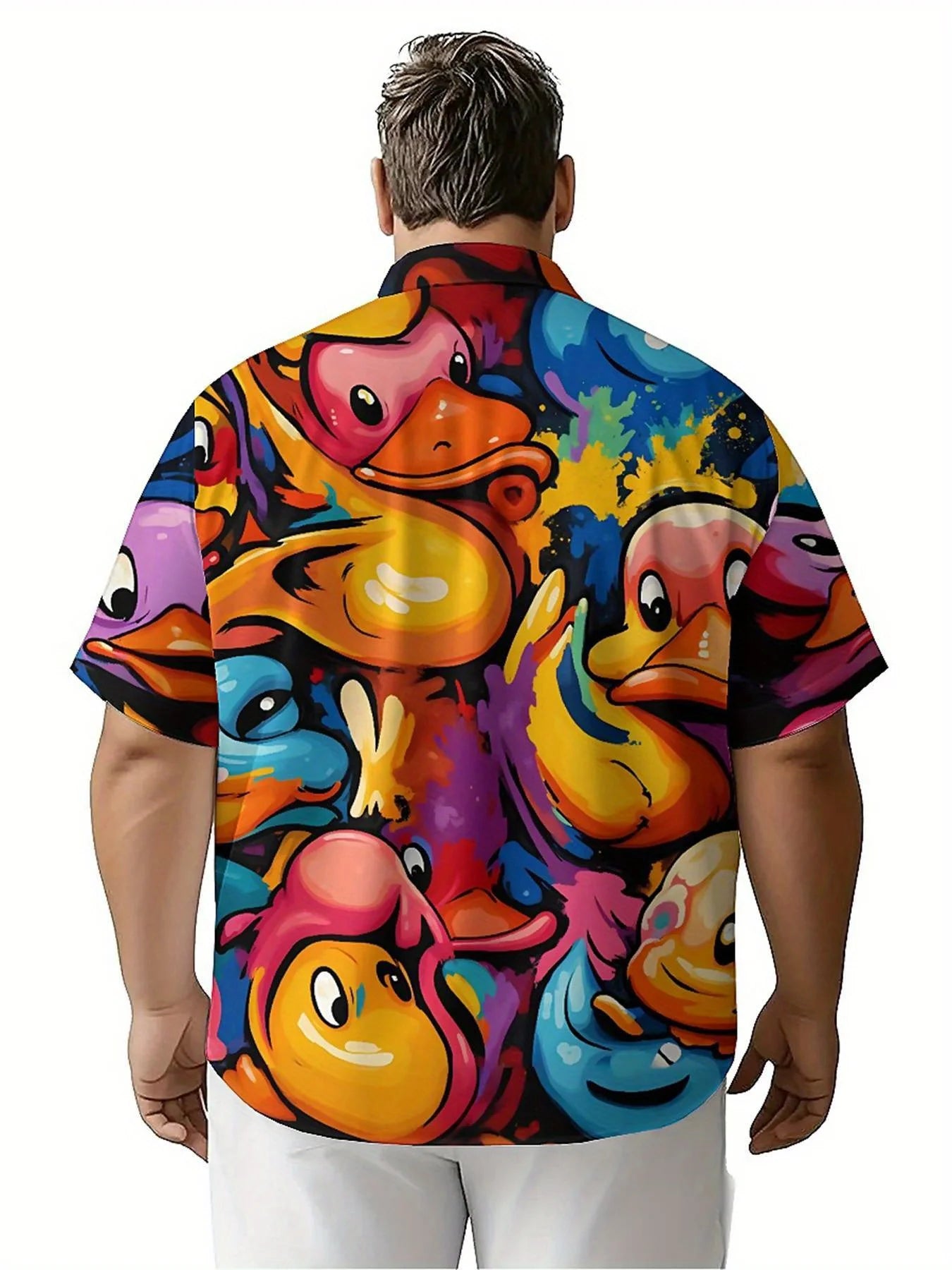 Men's Plus Size Hawaiian Shirts Colorful Cartoon Ducks pattern,New in Summer Fashion Tops,Hip Hop Rock Streetwear