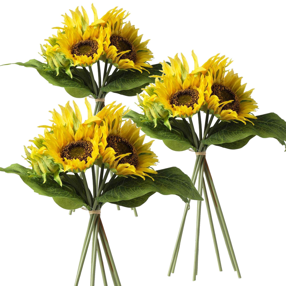 Set of 3 Artificial Sunflower Bushes, 14 × 15 in