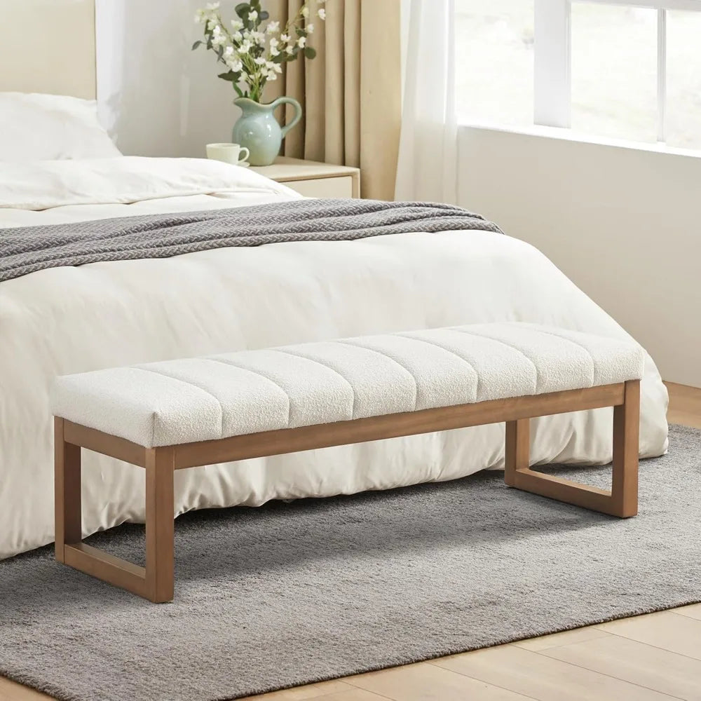 Bedroom Bench for End of Bed, Modern Upholstered Teddy Fabric Entryway Bench & Dining Bench, Footrest Stool Bench
