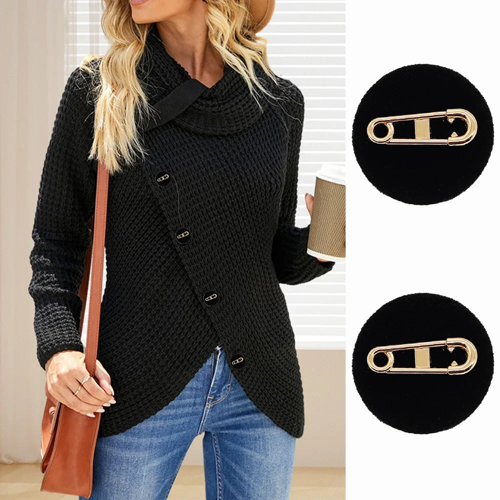 10 Pieces Chic Metal Pin Design Black Flocked Round Buttons Women's Blazer Jacket Tweed Coat Jumper Decorative Resin Buttons