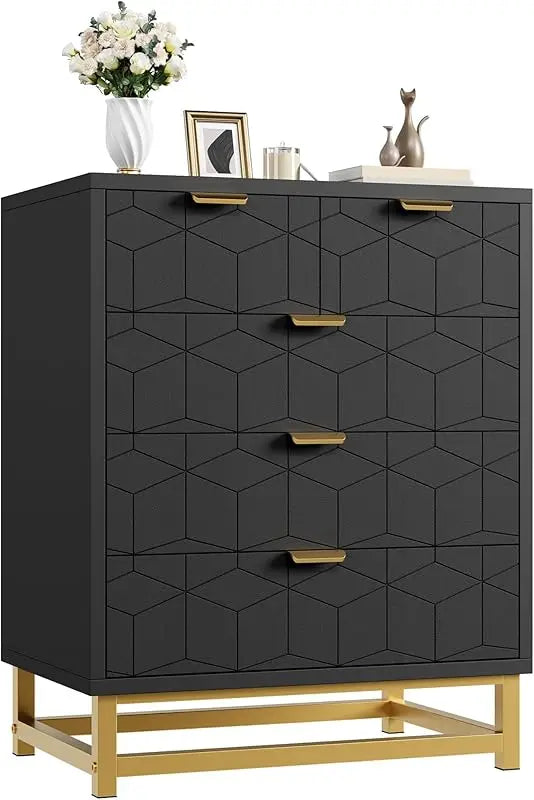 Black Nightstand, Modern 2 Drawer Dresser for Bedroom, Large End Side Table Bedside Table with 2 Drawers, Wooden Nigh