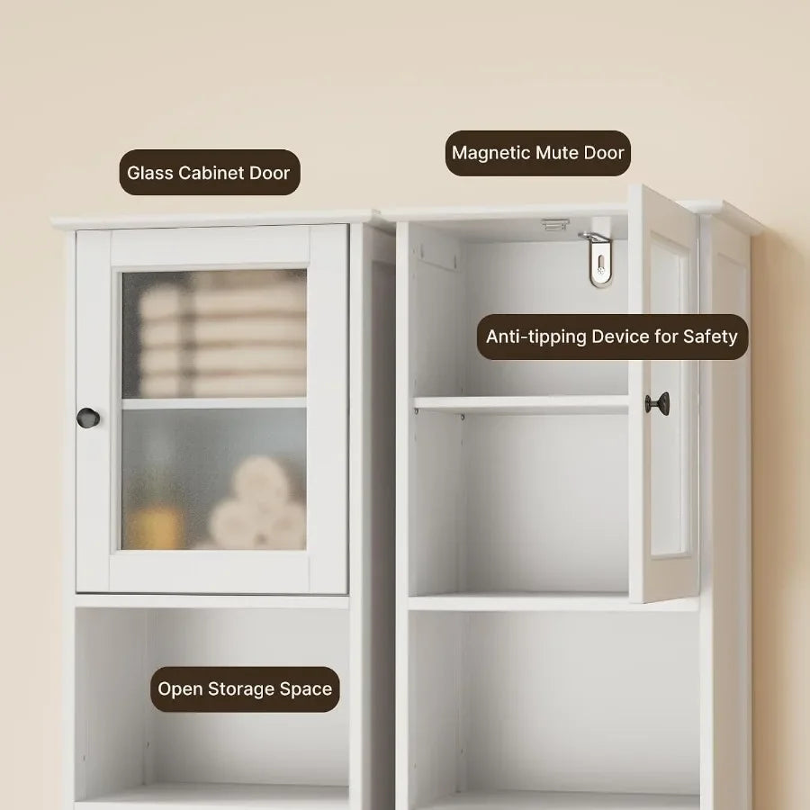 Bathroom storage cabinet combo: white MDF material, moisture-resistant finish, space-saving design for small bathrooms