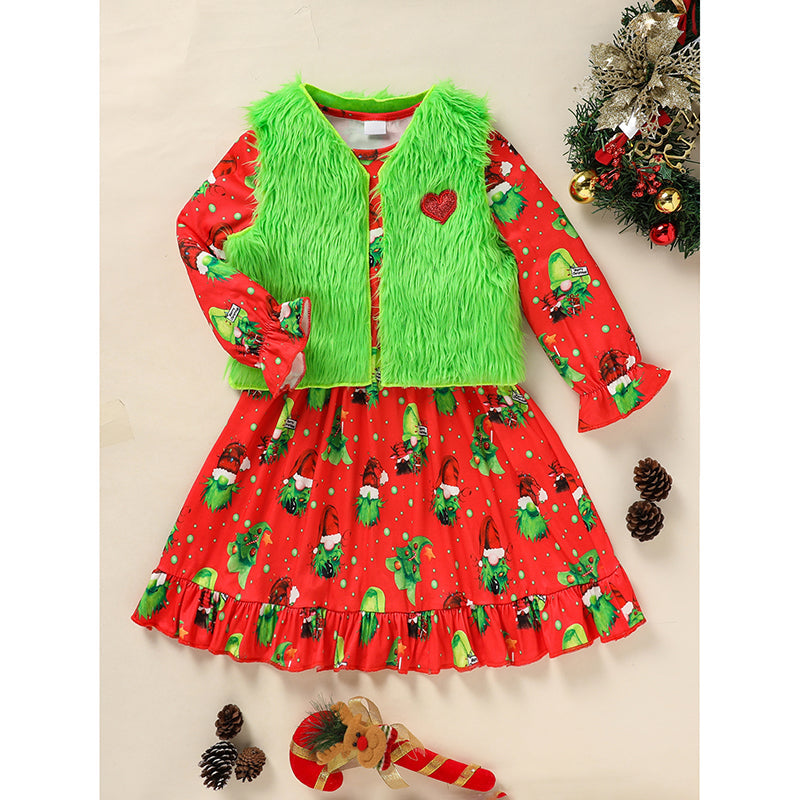 Toddler Kids Baby Girl Christmas Dress Outifts, Long Sleeves Cartoon