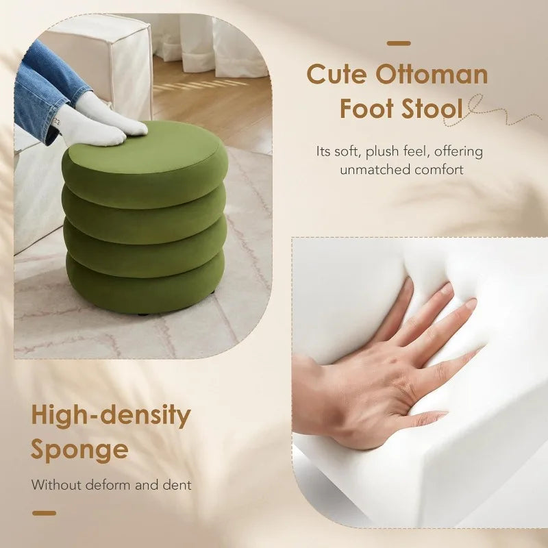 Flouki 20.1'' Storage Ottoman Round, Velvet Pouf Ottoman Foot Rest with Removable Lid, Modern Green Vanity Stool Seating