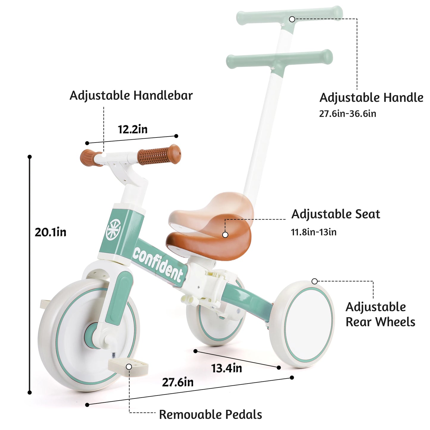 Baby Balance Bike for Kids 1/2/3 Years Old Toddler Trike with Parent Steering Push Handle Kids Trike Christmas and Birthday Gift
