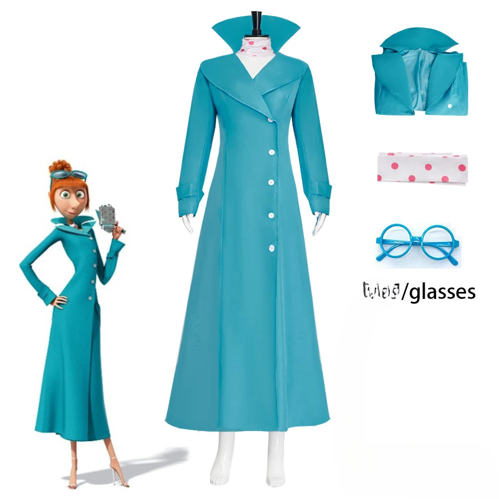Lucy Wilde Cosplay Costume Blue Long Jacket Animated Movies Lucy's Overcoat Wome Halloween Partyn's Trench Coat Wig for Woman