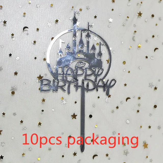 10 Pcs 36 Styles Happy Birthday Cake Topper Pink Gold Acrylic Cake Toppers Baby Shower Cake Birthday Party Cake Flag Decorations