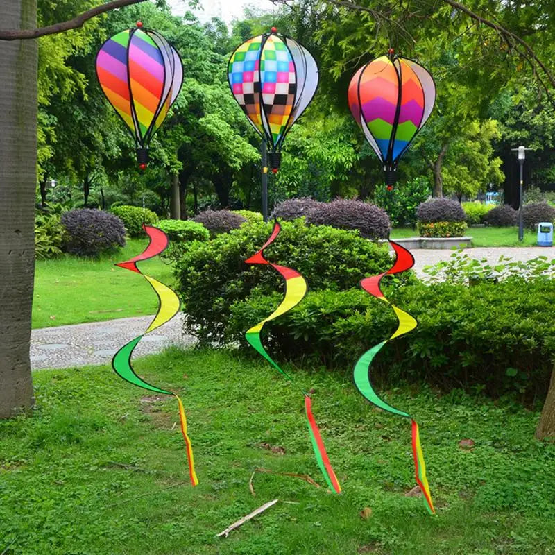 Wind Spinners Outdoor Rainbow Pinwheels Whirligigs 3x Hot Air Balloon Twisted Windmills Hangable Windsock Whirlygig Pinwheels
