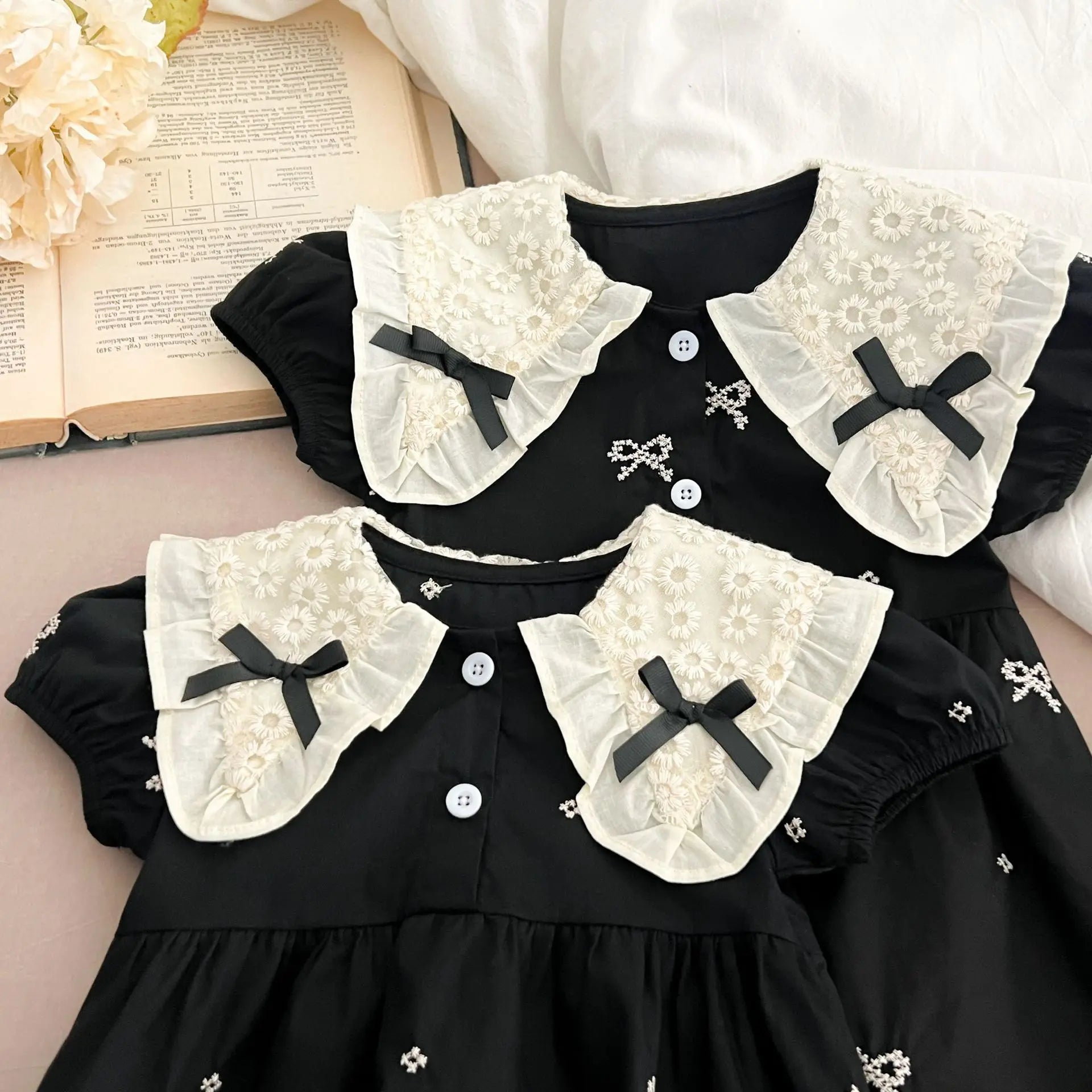 0-6Yrs Sister Matching Outfit Baby Romper Princess Dresses Newborn Clothes Short Sleeved Baby Girl Embroidered Dress Doll Collar