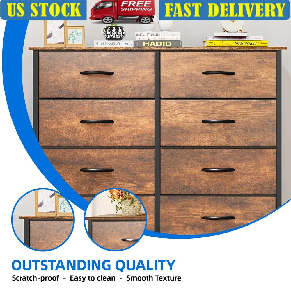 8-Drawer Fabric Dresser Sturdy Organizer Adults Teens Bedroom Closet Versatile Storage Unit with Adjustable Feet Anti-Tip Kit